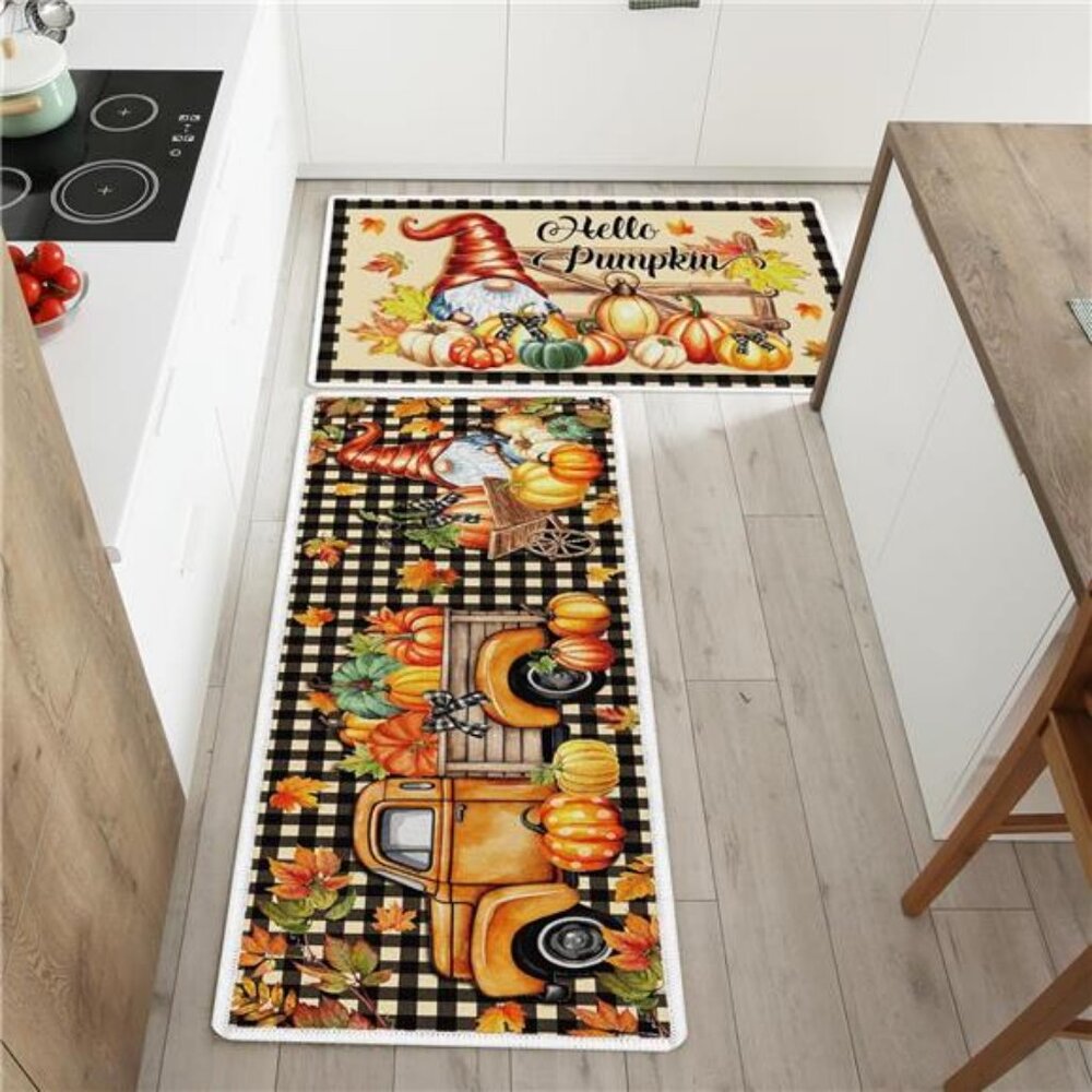 Hello Pumpkin Fall Kitchen Mats, Autumn Fall Kitchen Rugs Set of 2, Gnome‎